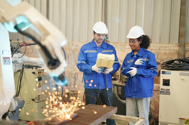 multiracial industrial engineers working automated ai robotic production factory new industrial technology concept 35752 15224